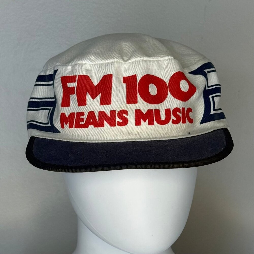 Vintage 1980s FM 100 Means Music Hat Crowd Caps, Striped, Memphis Rock Pop Radio